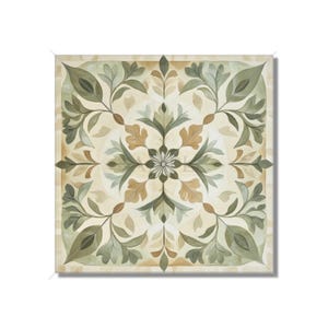 Neutral Green Beige Botanical Ceramic Tile Patterned Kitchen Backsplash Tile - Neutral Bathroom Tile With Leaves Ceramic Tile Free Shipping