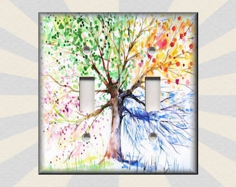 Four Seasons Tree Switch Plate Cover - Metal Light Switch Plate Cover - Tree Of Life Light Switch Outlet Covers - Free Shipping
