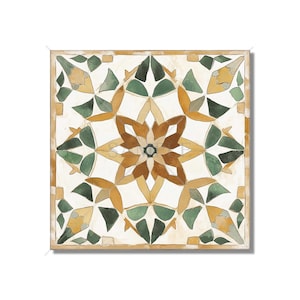 Green Tan Beige Ceramic Tile - Vintage Moroccan Tile Design - Kitchen Backsplash Tile - Bathroom Wall Tile - Decorative Patterned Tile
