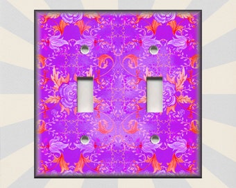 Metal Light Switch Cover - Vintage Floral Art Design Purple Red Flowers - Switch Plates And Outlet Covers Triples - Free Shipping