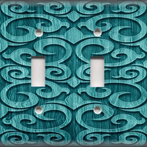 Metal Light Switch Plate Cover - Teal Woodgrain Scroll Design Home ...