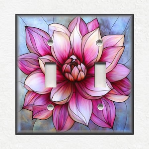Stained Glass Flower Design Home Decor Pink Flower Metal Light Switch Plate Cover - Decorative Art Switch Plates Outlet Covers Free Shipping