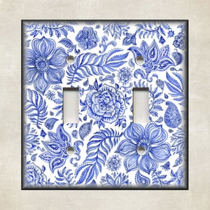Blue White Flowers Design Switch Plate - Blue Floral Decor - Metal Light Switch Covers And Outlet Covers - Light Switch Home Decor