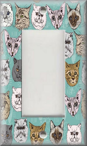 Cats Home Decor Metal Light Switch Plate Cover Animal Cat Faces On Blue 