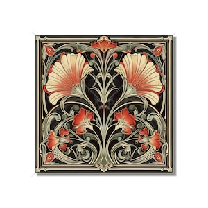 Art Nouveau Ceramic Tile Red Kitchen Backsplash Tile Moody Bathroom Tile Antique Design Tile Fireplace Tiles - Accent Tile Free Shipping
