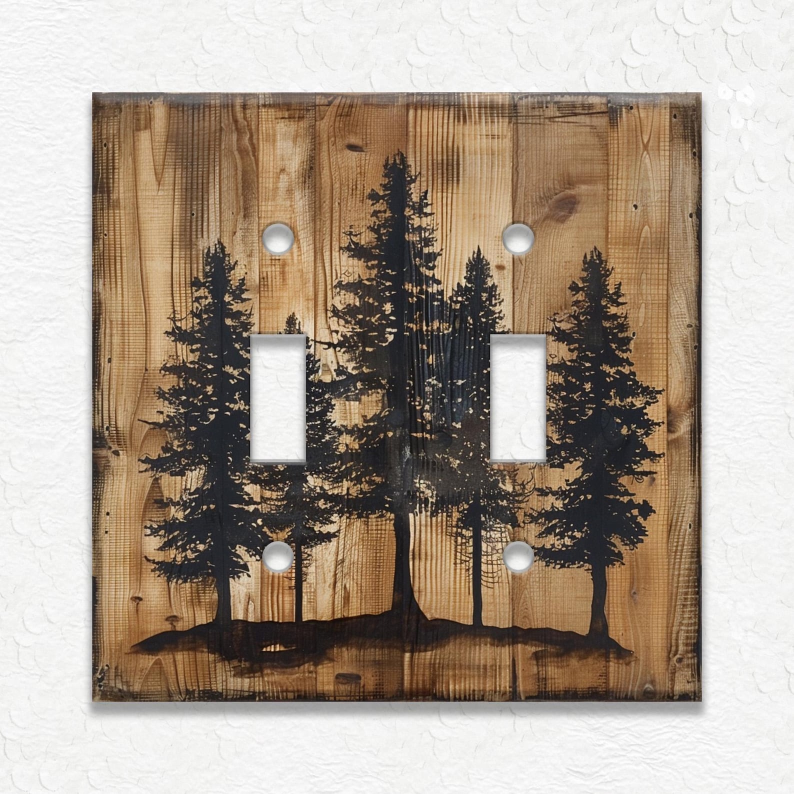 Pine Tree Forest Rustic Wood Design - Metal Switch Plate Covers and ...