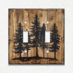 Pine Tree Forest Rustic Wood Design - Metal Switch Plate Covers And Outlet Covers - Unique Light Switch Plate Covers Decorative Wall Plates