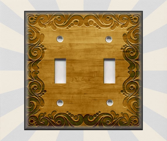 Butterscotch Wood Design Light Switch Plate Cover Rustic Swirl Framed Wood Design Gold Brown Metal Switch Plates and Outlet Covers Etsy Canada