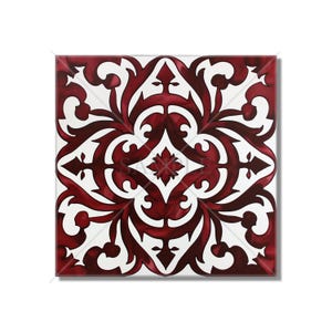 Dark Red Decorative Ceramic Tile - Kitchen Tile Red Backsplash - Bathroom Tile - Red Patterned Fireplace Tile - Free Shipping