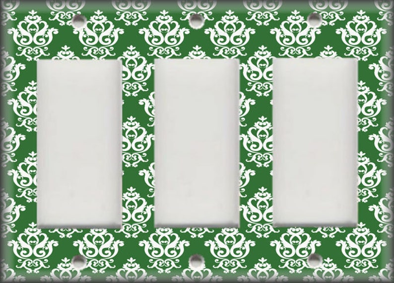 Switch Plates And Outlet Covers Triple Toggle French Damask Decor Free Shipping Metal Light Switch Cover Dark Green Pattern Decor