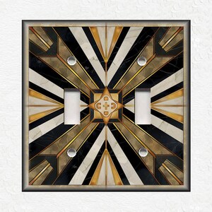 Black And Gold Art Deco Design Metal Light Switch Covers And Outlet Covers - Decorative Wallplates - Black Gold Art Deco Home Decor