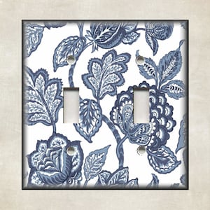 Vintage Floral Art Decor Blue White Decorative Switch Plate Covers And Outlet Covers - Metal Light Switch Cover - Luna Gallery Home Decor