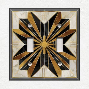 Black And Gold Art Deco Design Metal Light Switch Covers And Outlet Covers - Decorative Wallplates - Black Gold Art Deco Home Decor