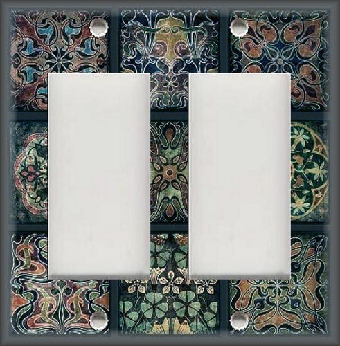 Metal Light Switch Plate Cover Tuscan Tile Mosaic Dark Teal Green Home Decor 