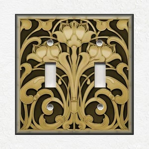 Brown Gold Art Nouveau Metal Light Switch Plate - Floral Vintage Art Nouveau Decor - Metal Switch Plate Covers And Outlet Covers