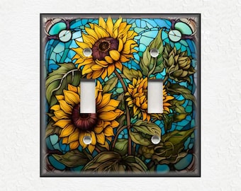 Stained Glass Sunflowers Design Home Decor Sunflower Decor - Metal Light Switch Plate Cover - Flower Decorative Switch Plates Outlet Covers