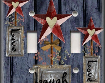 Metal Light Switch Plate Cover Country Decor Live Love Laugh Barn Star Navy Blue 