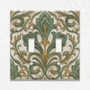 Green Floral Art Nouveau Design Metal Light Switch Covers & Outlet Covers, Wall Plates, Receptacle Covers, Duplex Covers, Faceplates