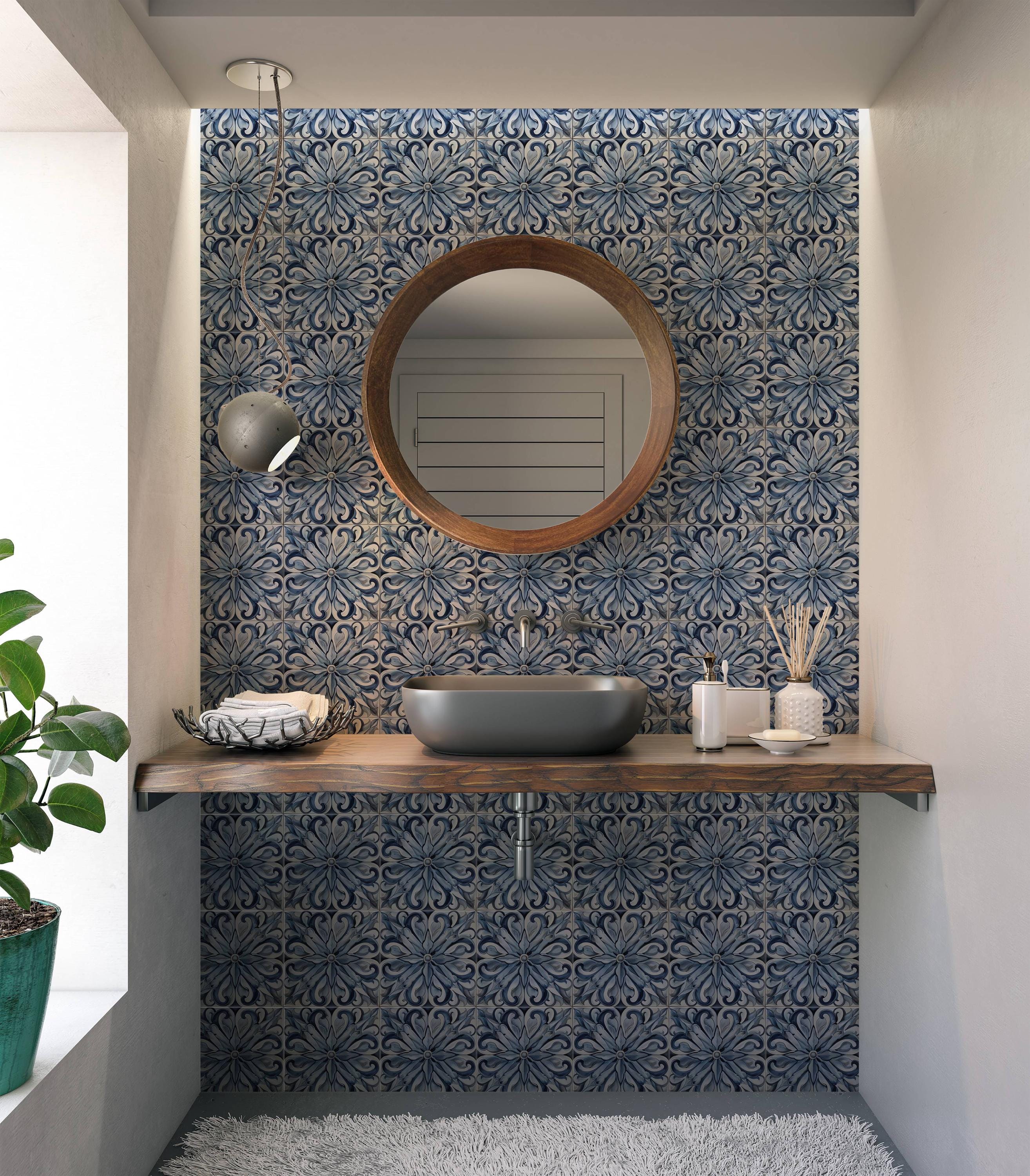Blue Gray Ceramic Tile - Vintage Moroccan Tile Design - Kitchen ...