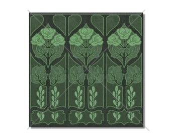 Vintage Art Nouveau Design Tile Dark Green Ceramic Tile - William Morris Design Ceramic Tile Kitchen Backsplash Tile - Bathroom Wall Tiles