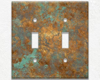 Metal Light Switch Plate Cover - Image Of Aged Copper - Patina Design - Home Decor Rustic Decor - Wallplates Outlets Rocker - Free Shipping