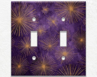 Purple Starburst Design Metal Light Switch Covers and Outlet Covers, Duplex Covers, Receptacle Covers, Wall Plates, Contemporary Home Decor
