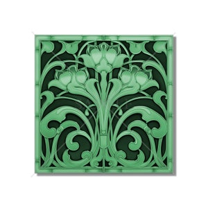 Art Nouveau Ceramic Tile Vintage Design Kitchen Backsplash Tile - Bathroom Tile - Green Ceramic Tile Backsplash Tile - Fireplace Tile