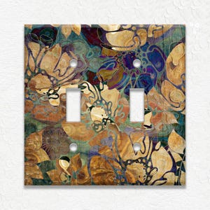Abstract Art Decor Blue Brown Floral Home Decor - Metal Light Switch Plate Cover - Wallplates Outlets Rocker Triple Double - Free Shipping