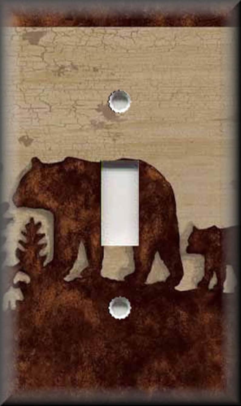 Rustic Bear Wildlife Silhouette - Bear Metal Light Switch Plate Cover ...