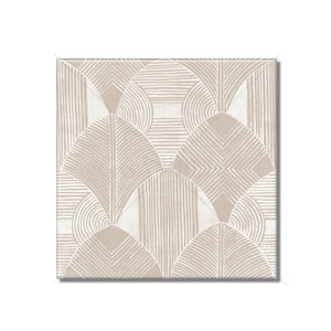 May include: A beige and white geometric pattern with a repeating design of overlapping arches and lines.