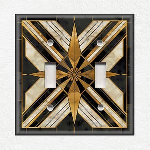 Black And Gold Art Deco Design Metal Light Switch Covers And Outlet Covers - Decorative Wallplates - Black Gold Art Deco Home Decor