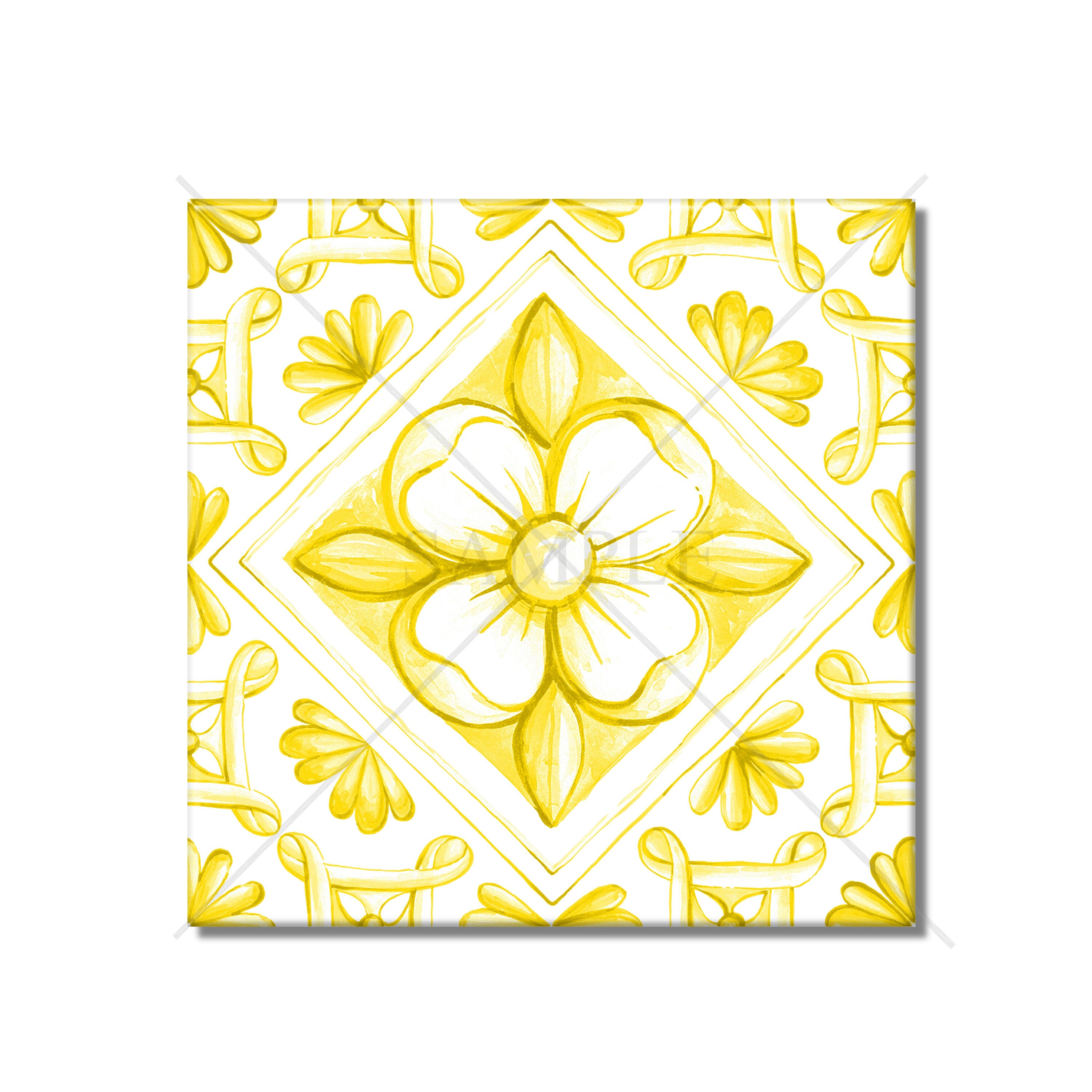 Azulejo de cerámica con diseño floral amarillo - Azulejo de cerámica con diseño floral para salpicadero de cocina - Azulejos de pared para baño con diseño floral amarillo