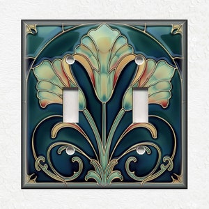 Blue Green Vintage Art Nouveau Design Metal Light Switch Plate Covers And Outlet Covers - Antique Design Decor - Art Nouveau Home Decor