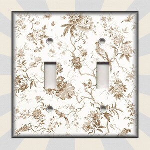 Metal Light Switch Plate Cover - Branches Floral Birds Toile Home Decor Brown Floral Toile - Switch Plates Outlet Covers - Home Decor