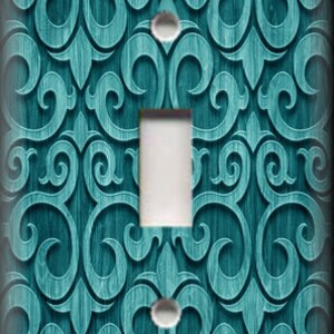 Metal Light Switch Plate Cover - Teal Woodgrain Scroll Design Home ...