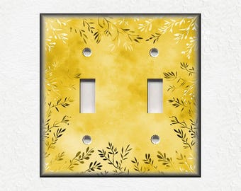 Yellow Metal Light Switch Plate Cover And Outlet Covers Watercolor Art Decor Floral Framed Design Decorative Switch Plates And Outlet Covers