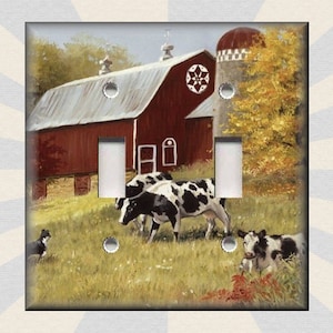 Country Amish Farm Cows Red Barn Home Decor Farmhouse Decor Metal Light Switch Plate Cover - Wallplates Outlets Rocker - Free Shipping