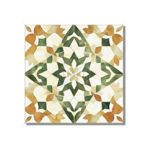 Green Tan Beige Ceramic Tile - Vintage Moroccan Tile Design - Kitchen Backsplash Tile - Bathroom Wall Tile - Decorative Patterned Tile
