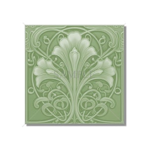 Ceramic Tile Kitchen Backsplash Tile - Pistachio Green Vintage Art Nouveau Design Bathroom Tile - Antique Reproduction Tile - Fireplace Tile