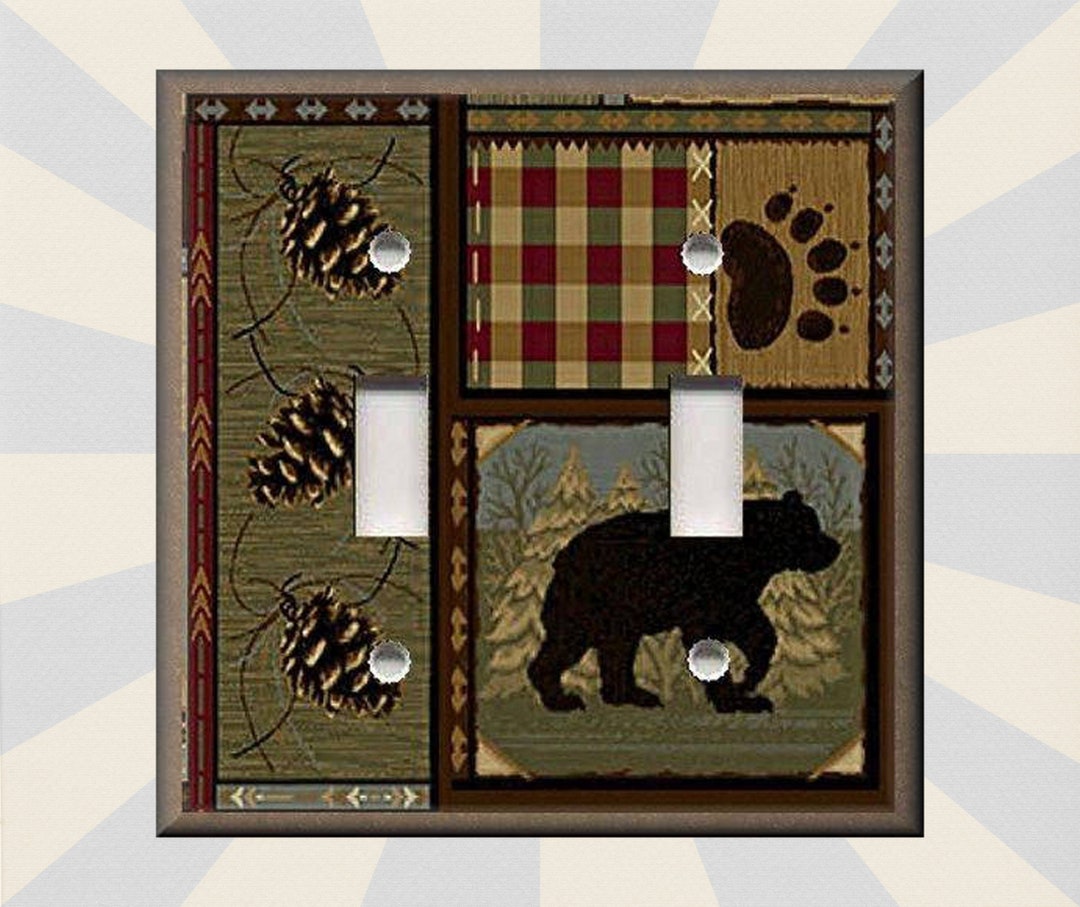 Rustic Bear Switch Plate Covers Black Bear Home Decor Metal Light