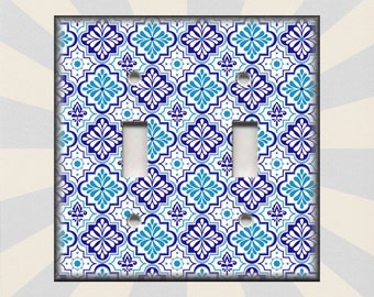 Blue And White Moroccan Tiles Design - - Metal Light Switch Plate Covers - Decor - Switch Plates And Outlet Covers