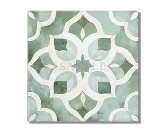 Green Patterned Ceramic Tile - Green Kitchen Backsplash - Unique Ceramic Tiles - Green Bathroom Tile - Unique Tile Green Fireplace Tile