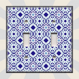 Blue And White Moroccan Tiles Designs Decor - Metal Light Switch Plate Covers - Switch Plates And Outlet Covers