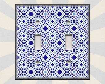 Blue And White Moroccan Tiles Designs Decor - Metal Light Switch Plate Covers - Switch Plates And Outlet Covers