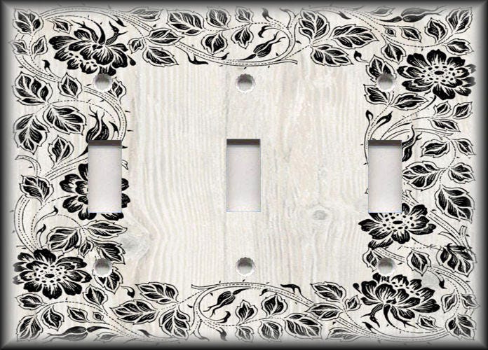 Floral Framed Wood Design Black White Floral Farmhouse Decor - Metal ...