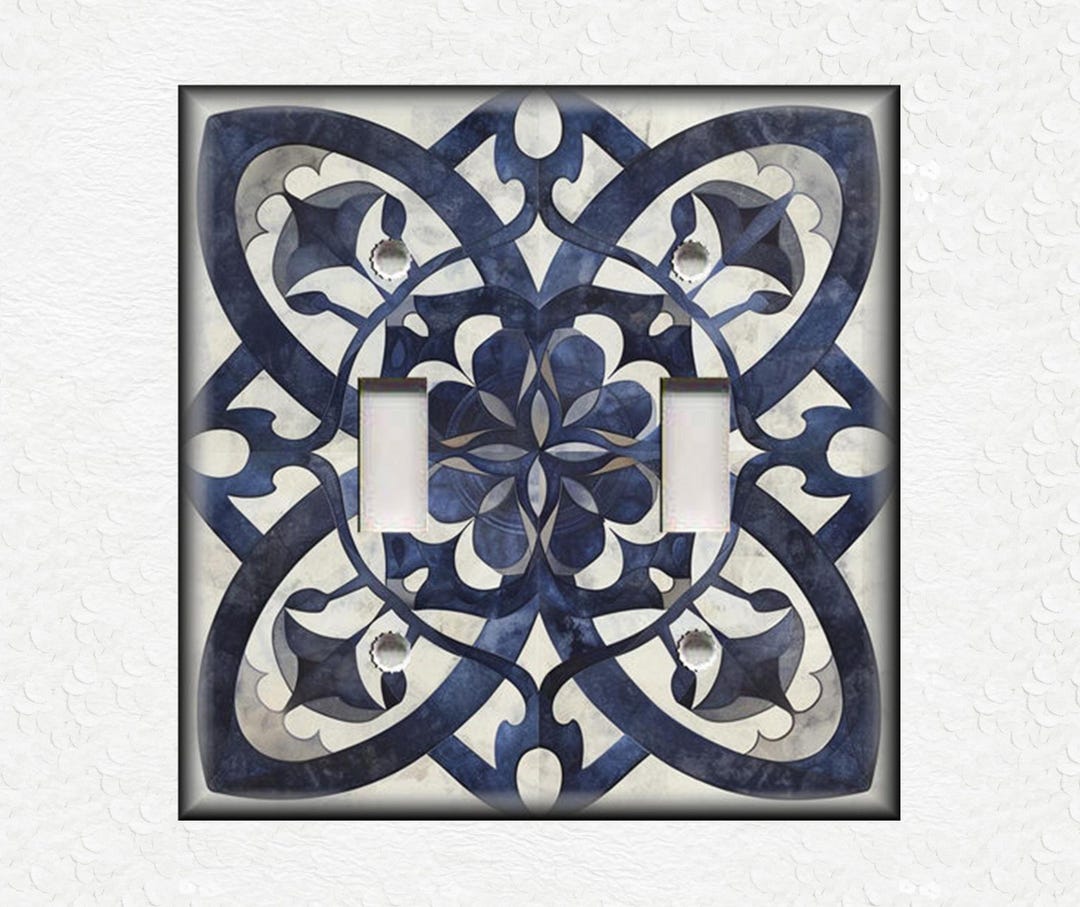 Elegant Gold & Blue Light Switch Cover Plate – Single Rocker, Polycarbonate With Artistic Motif, Fits Standard Outlets