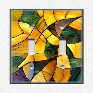 Yellow Green Stained Glass Mosaic Design - Metal Switch Plate Covers And Outlet Covers Unique Light Switch Plate Covers Outlet Covers