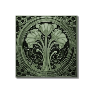 Ceramic Tile Green Vintage Art Nouveau Design Kitchen Backsplash Tile - Bathroom Tile - Antique Reproduction Tile - Ceramic Fireplace Tile