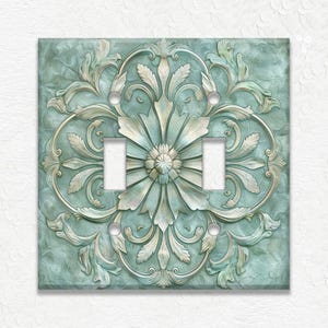 Antique Tile Design Sea Glass Blue Green Metal Light Switch Covers - Decorative Switch Plates And Outlet Covers - Wallplates - Home Decor
