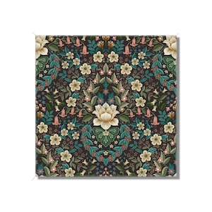 Brown And Green Floral Ceramic Tile Cottage Design Ceramic Tile Botanical Bathroom Tile Antique Tile Backsplash Tile Unique Fireplace Tile
